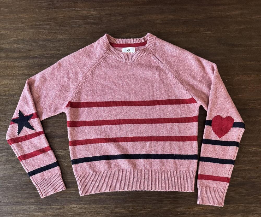 Sundry Wool Cashmere Sweater Womens 0 XS Pink Heart Star Stripe Crewneck $239